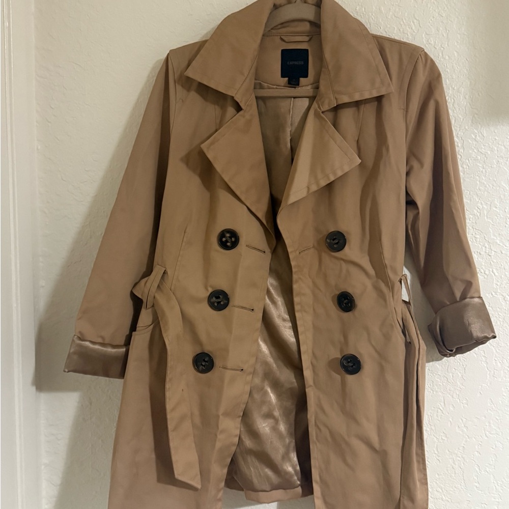 Express Tan Double-Breasted Trench Coat